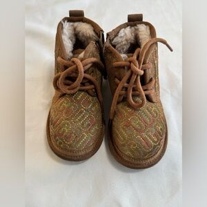 UGG Logo Stitch Lace Boots Toddler 9 Cozy Winter Chestnut